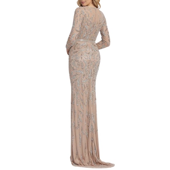 NEW Mac Duggal Beaded Long Sleeve Evening Full Length Gown Sz. 12 - Picture 4 of 9